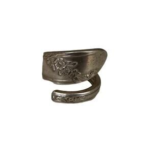 Wrap Style Floral Size 9 Sterling Silver Plated Spoon Ring